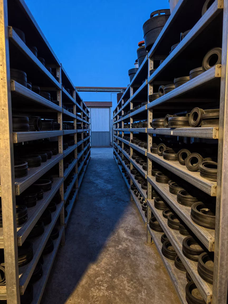 Blue Hour Cold Route Gasket Drawer Sucre in inside a warehouse aisle in Sucre