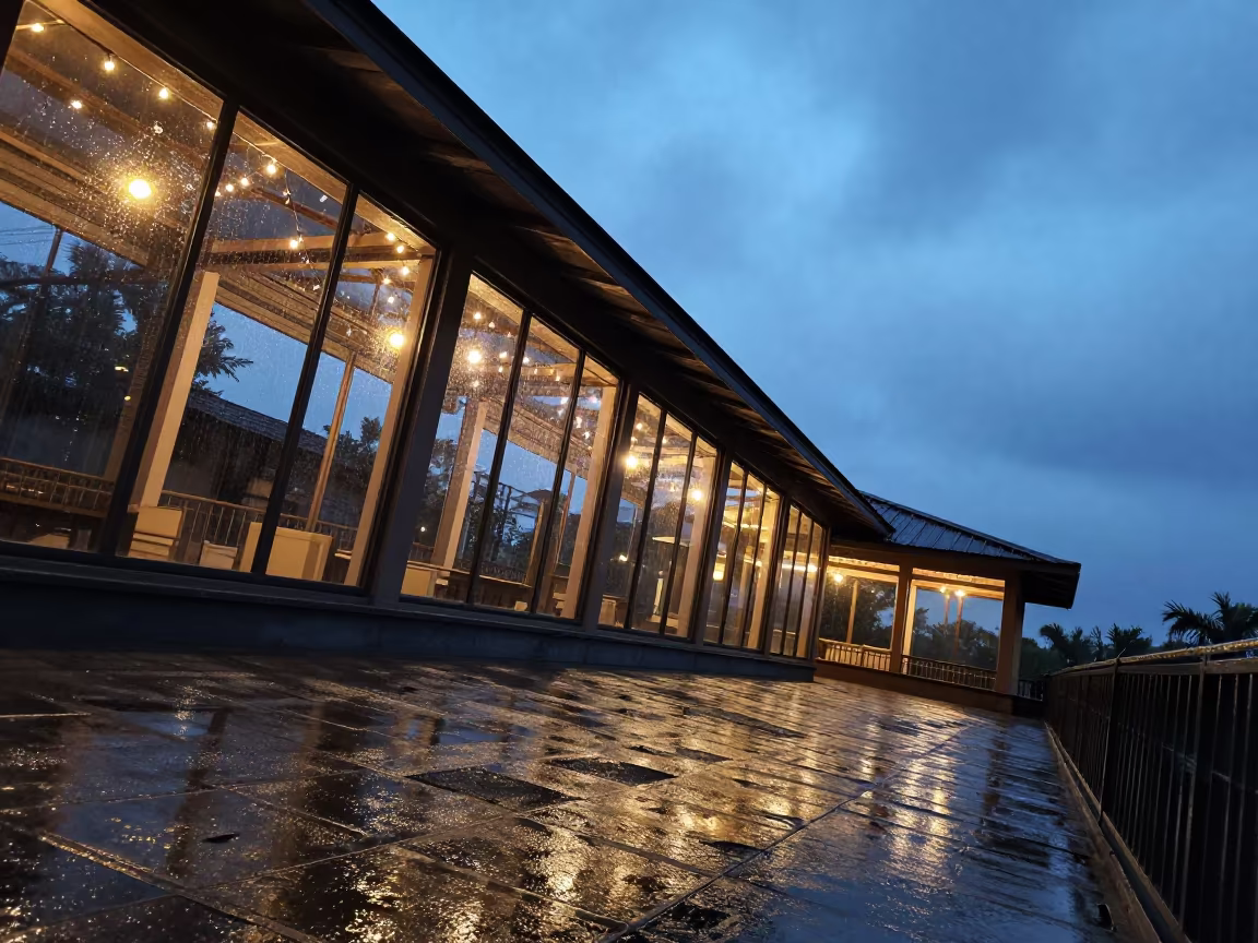 Blue Hour Gallery Stair Hall Wet Season Twilight in inside a skylit passageway in Surat