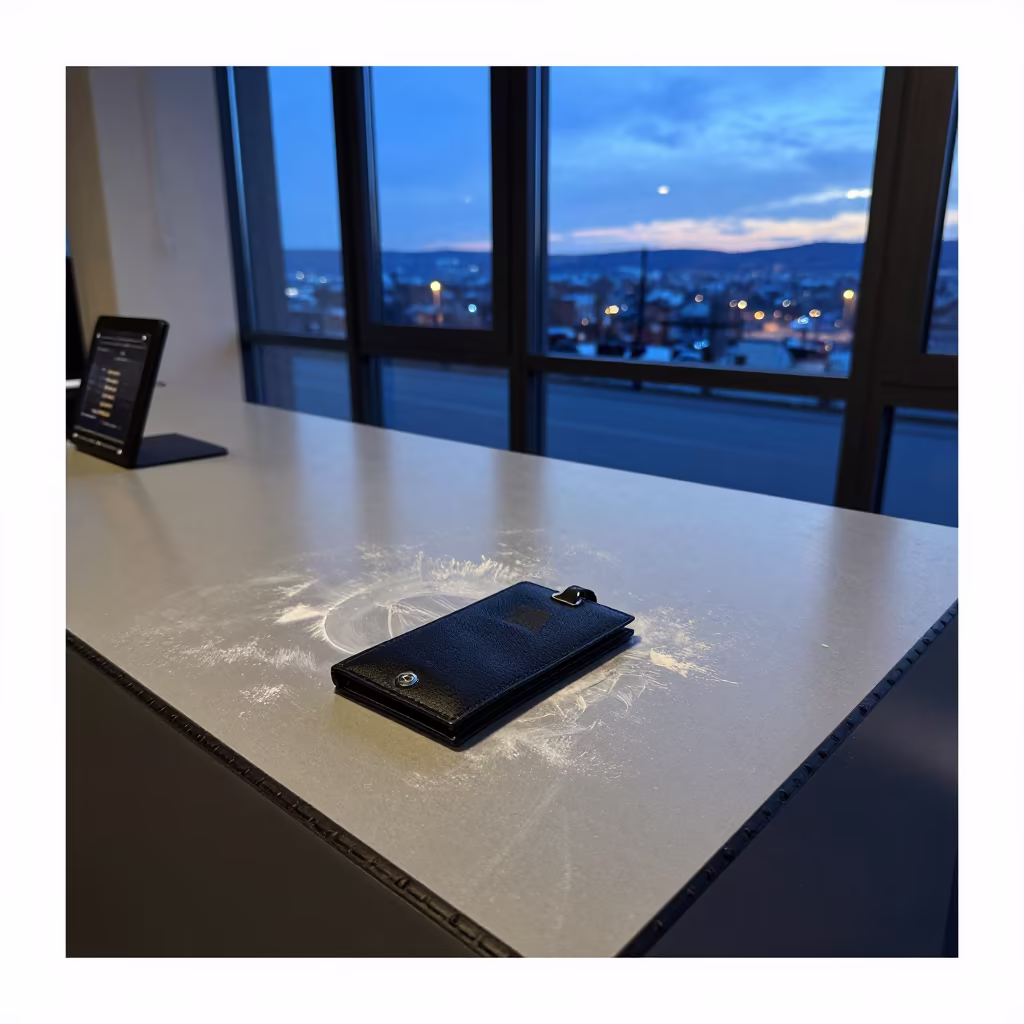 Blue Hour Gym Tag Wallet at Batumi Check-in in at a gym check-in desk near Batumi