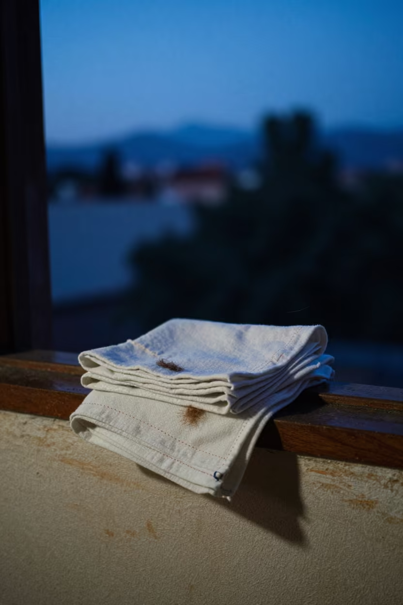 Blue Hour Handkerchief on Ledge in on a painted display ledge in Tijuana