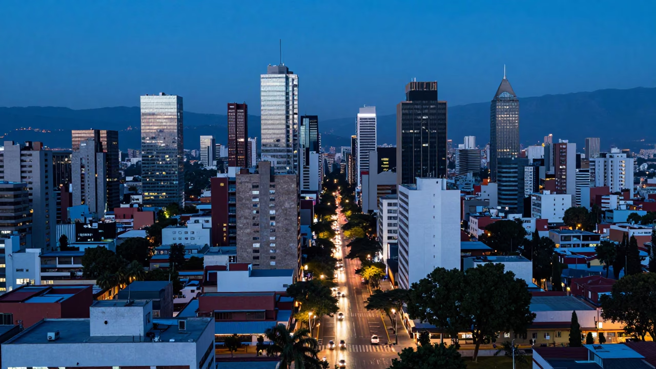 Blue Hour Horizon View of Guadalajara Mexico Cityscape and Street Life in in Guadalajara, Mexico
