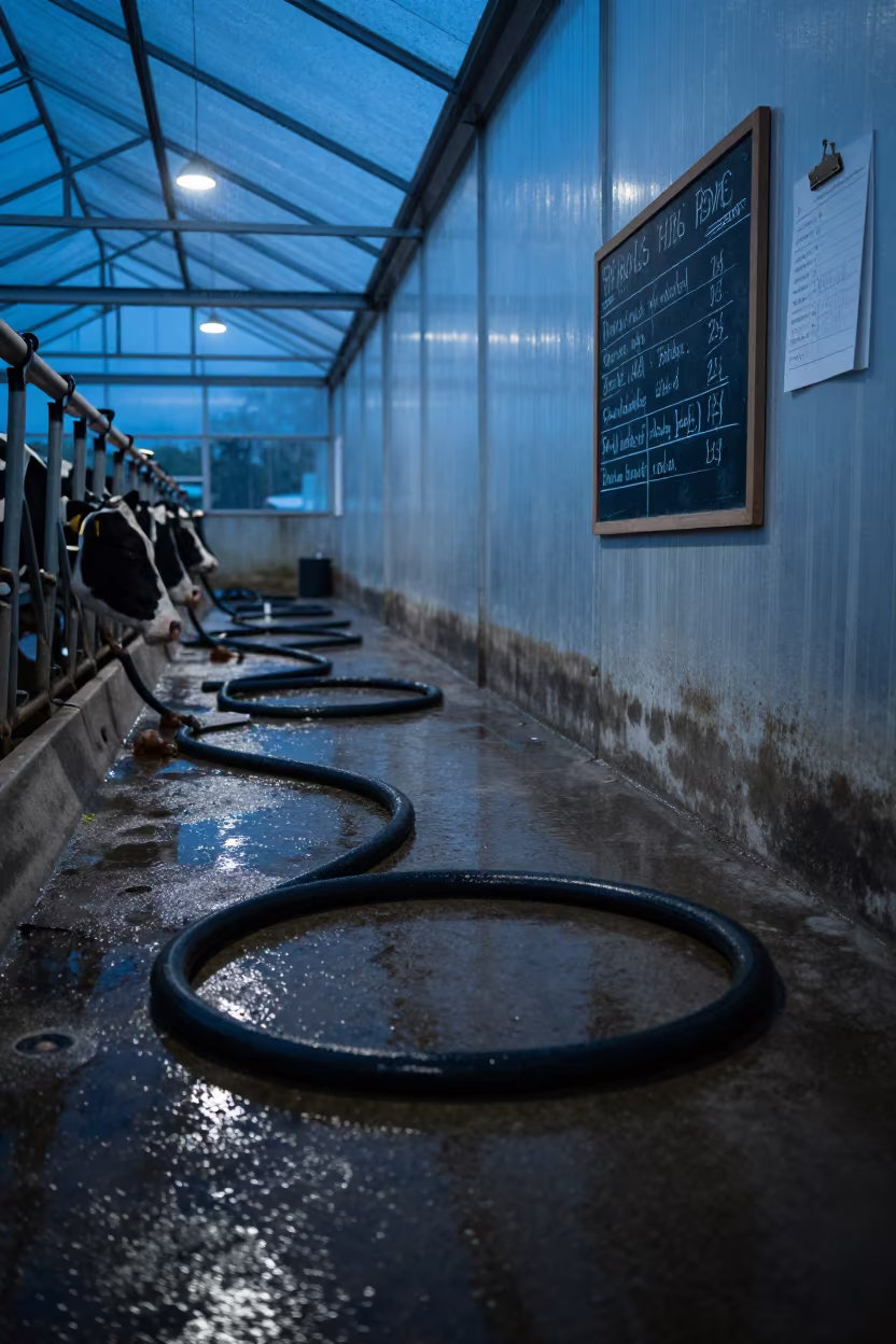 Cool Blue Hour in Humid Cebu Milking Lane in inside a humid greenhouse aisle near Cebu