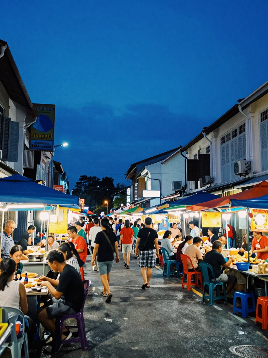 Blue Hour in George Town at The Last Blue Light Of Evening in in George Town, Malaysia