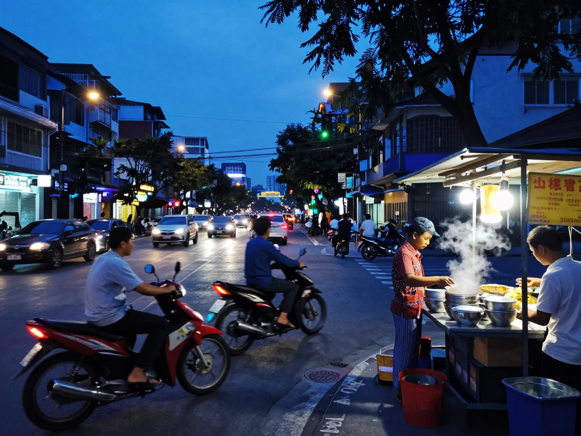 Blue Hour in Ho Chi Minh City at The Last Blue Light Of Evening in in Ho Chi Minh City, Vietnam