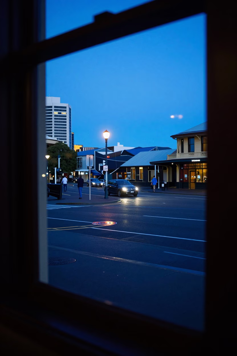 Blue Hour in Hobart at The Last Blue Light Of Evening in in Hobart, Tasmania, Australia