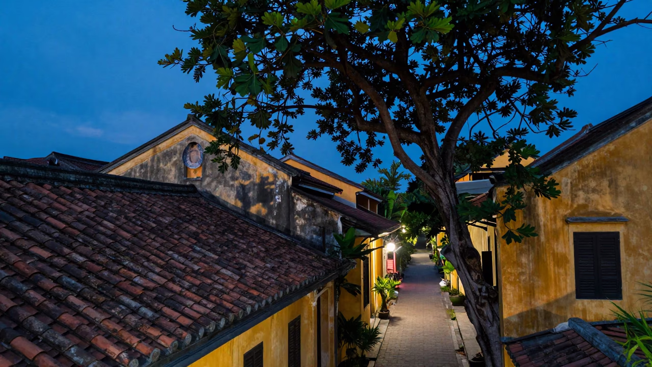Blue Hour in Hoi An at The Last Blue Light Of Evening in in Hoi An, Vietnam