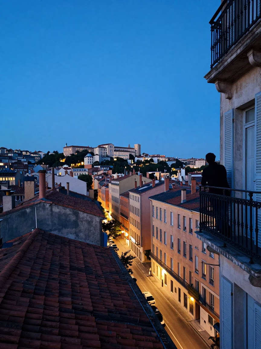 Blue Hour in Lyon at The Last Blue Light Of Evening in in Lyon, France