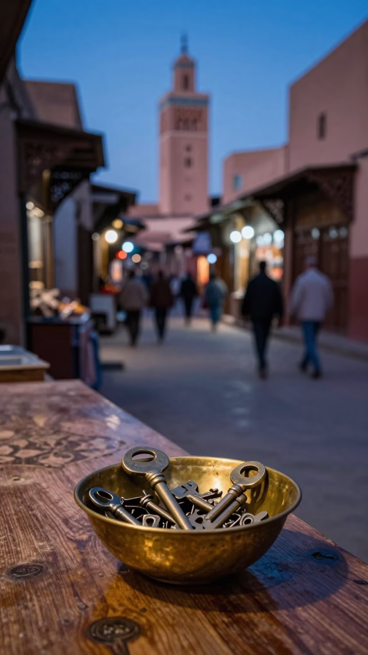 Blue Hour in Marrakech Morocco Key Bowl and Street Life in in Marrakech, Morocco
