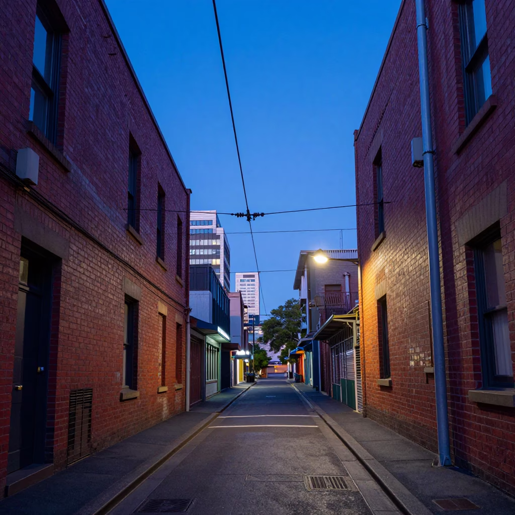 Blue Hour in Melbourne at The Last Blue Light Of Evening in in Melbourne, Victoria, Australia