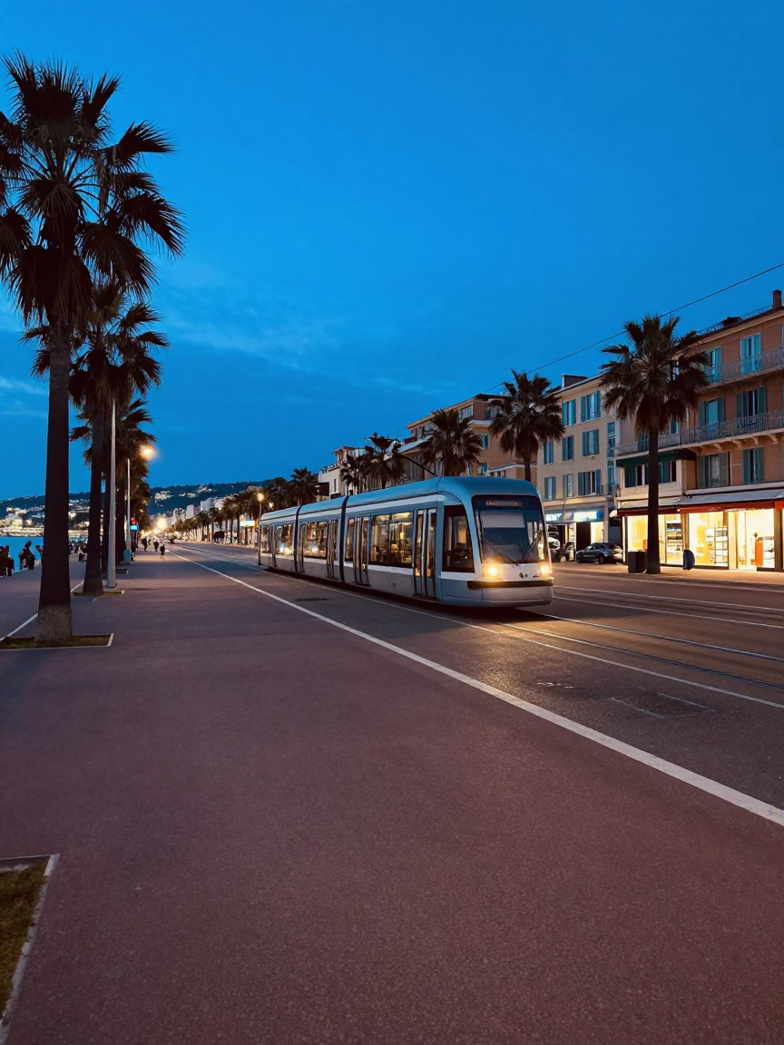Blue Hour in Nice at The Last Blue Light Of Evening in in Nice, France