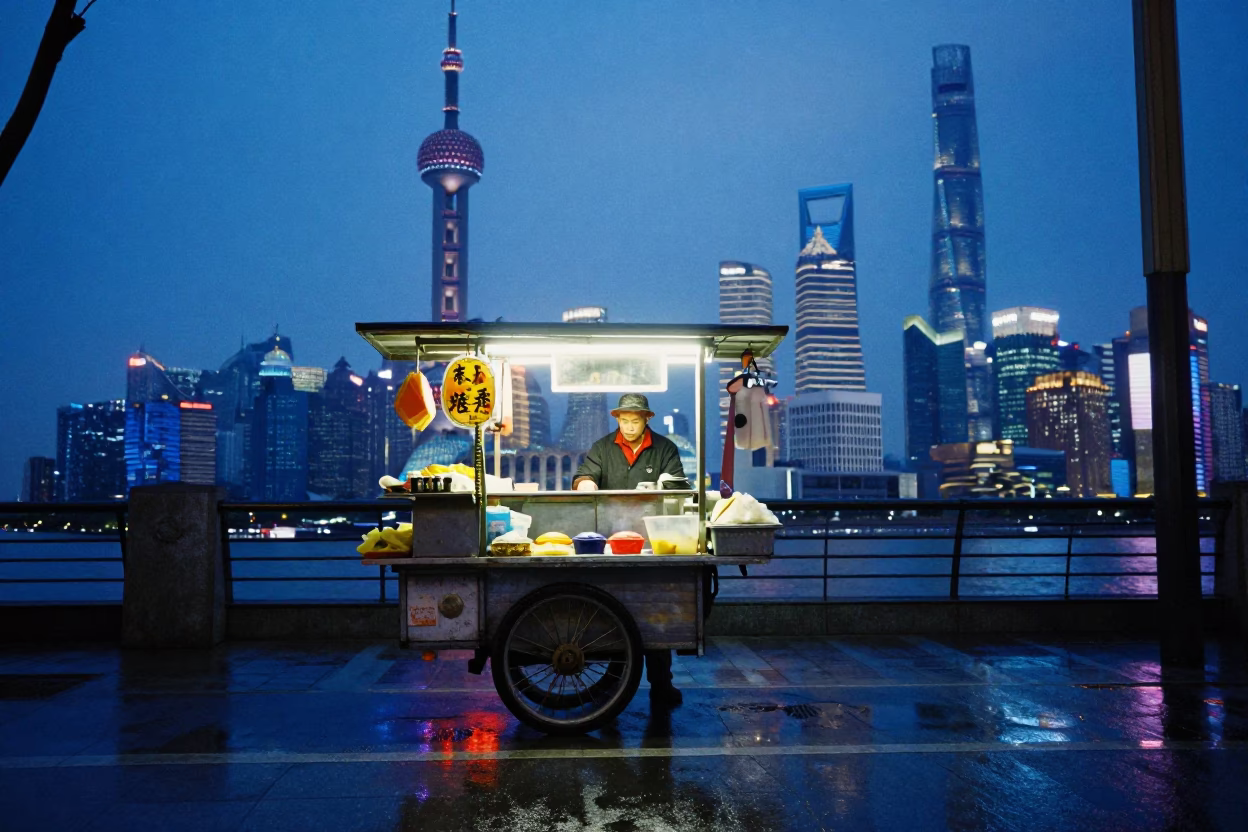 Blue Hour in Shanghai at The Last Blue Light Of Evening in in Shanghai, China