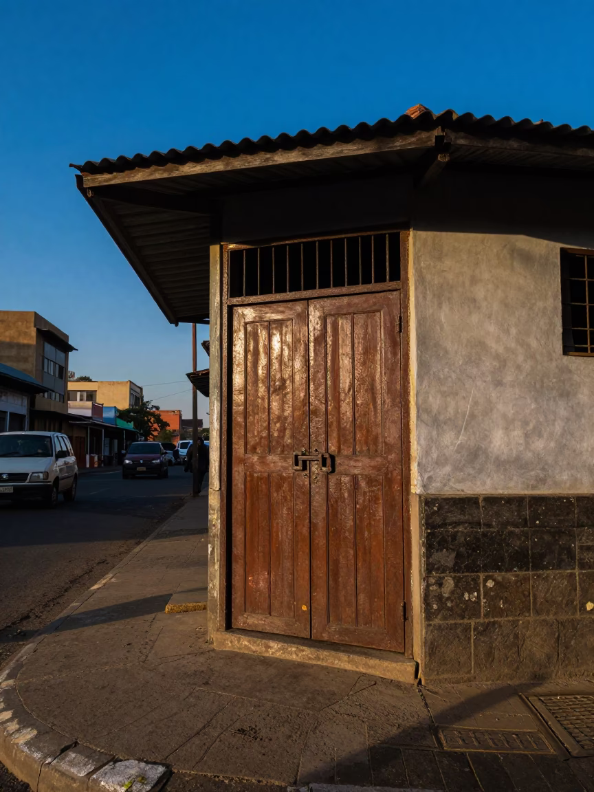 Blue Hour Johannesburg Street Scene with Iron Deadbolt and Local Life in in Johannesburg, South Africa