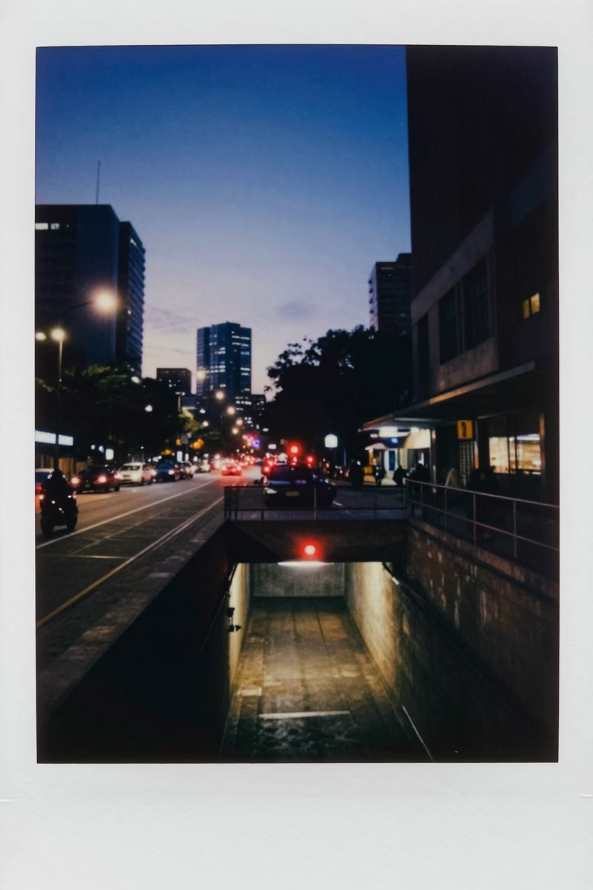 Blue Hour Johannesburg Street Scene with Service Tunnel Reflections and Urban Infrastructure in in Johannesburg, South Africa
