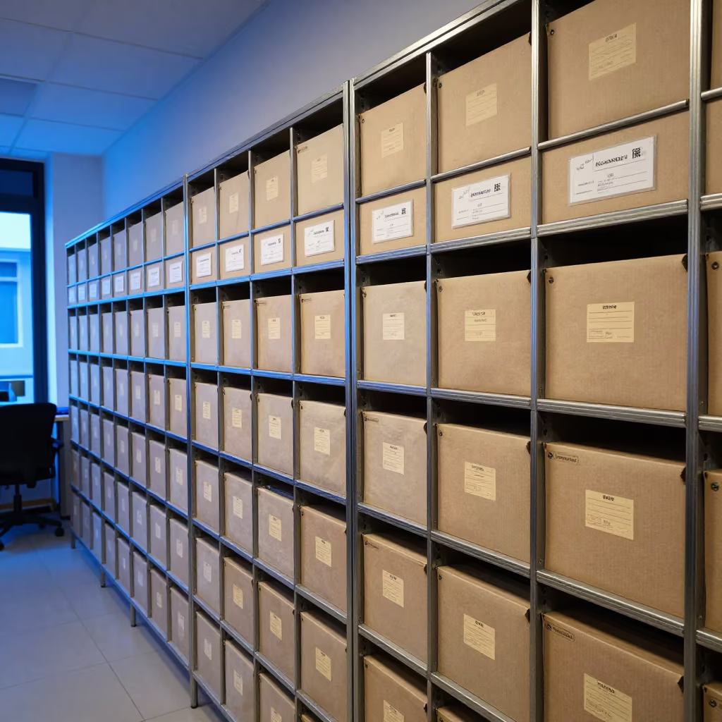 Blue Hour Mailroom Shelf with Slips and Stamps in inside a coworking floor in Kastamonu