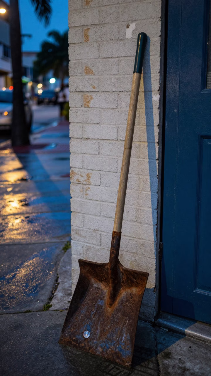 Blue Hour Miami Street Scene with Worn Varnish and Ash Shovel in in Miami, Florida, United States