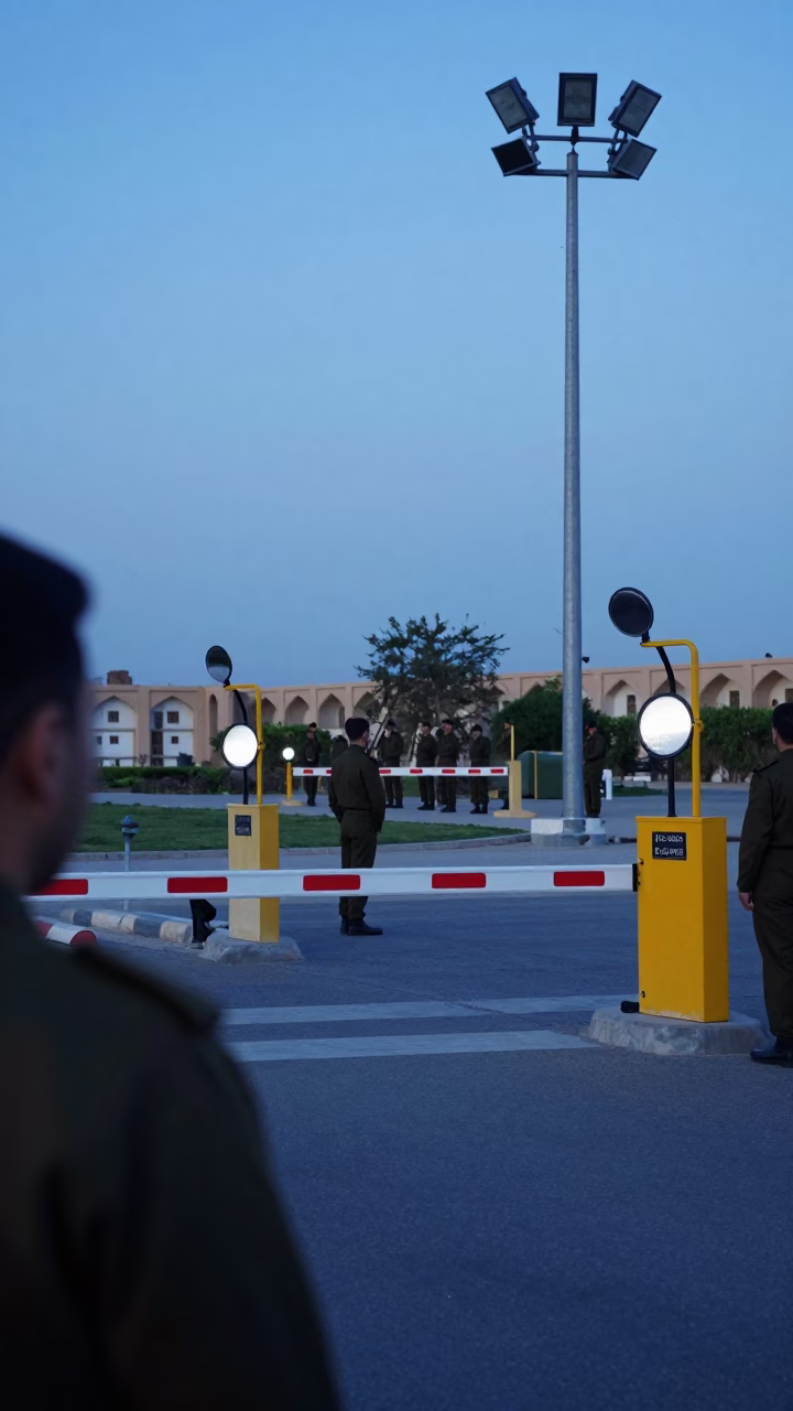 Blue Hour Military Checkpoint Shiraz in on a parade ground in Shiraz