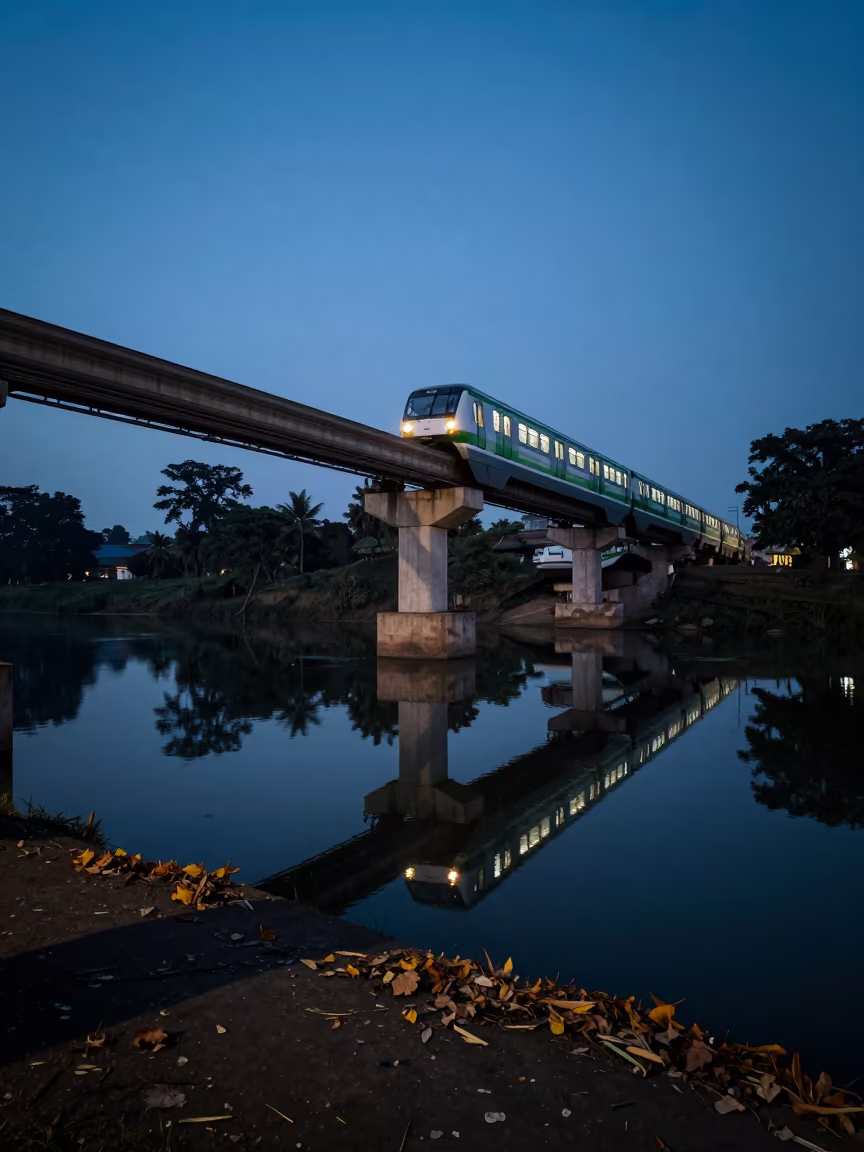 Blue Hour Monorail Over Ibadan River in near Ibadan