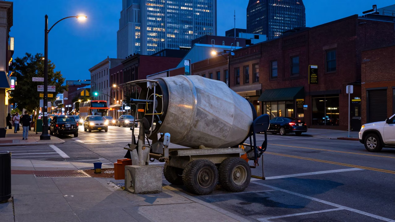 Blue Hour Nashville Street Scene with Construction and Urban Life in in Nashville, Tennessee, United States