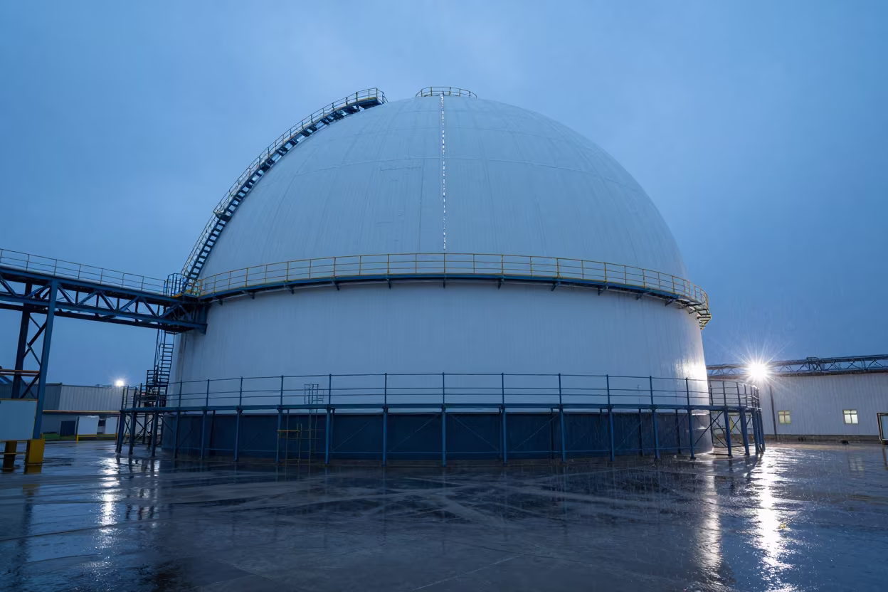 Blue Hour Nuclear Dome in Manisa Welding Bay in in a welding bay near Manisa