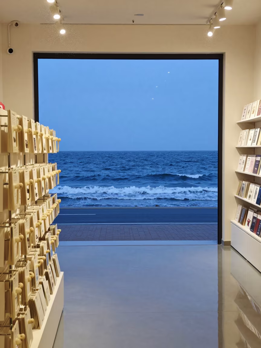 Blue Hour Ocean Doorway Seville Retail Display in inside a storefront display zone in Macarena, Seville