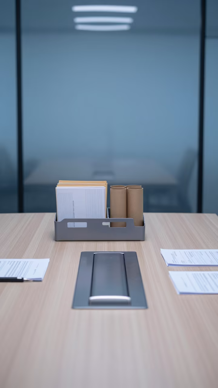Blue Hour Office Tray with Forms and Tubes in inside a conference room in Wenzhou