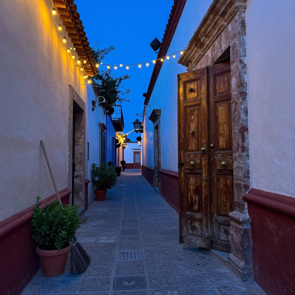 Blue Hour on Alleyway in Oaxaca in in Oaxaca, Mexico