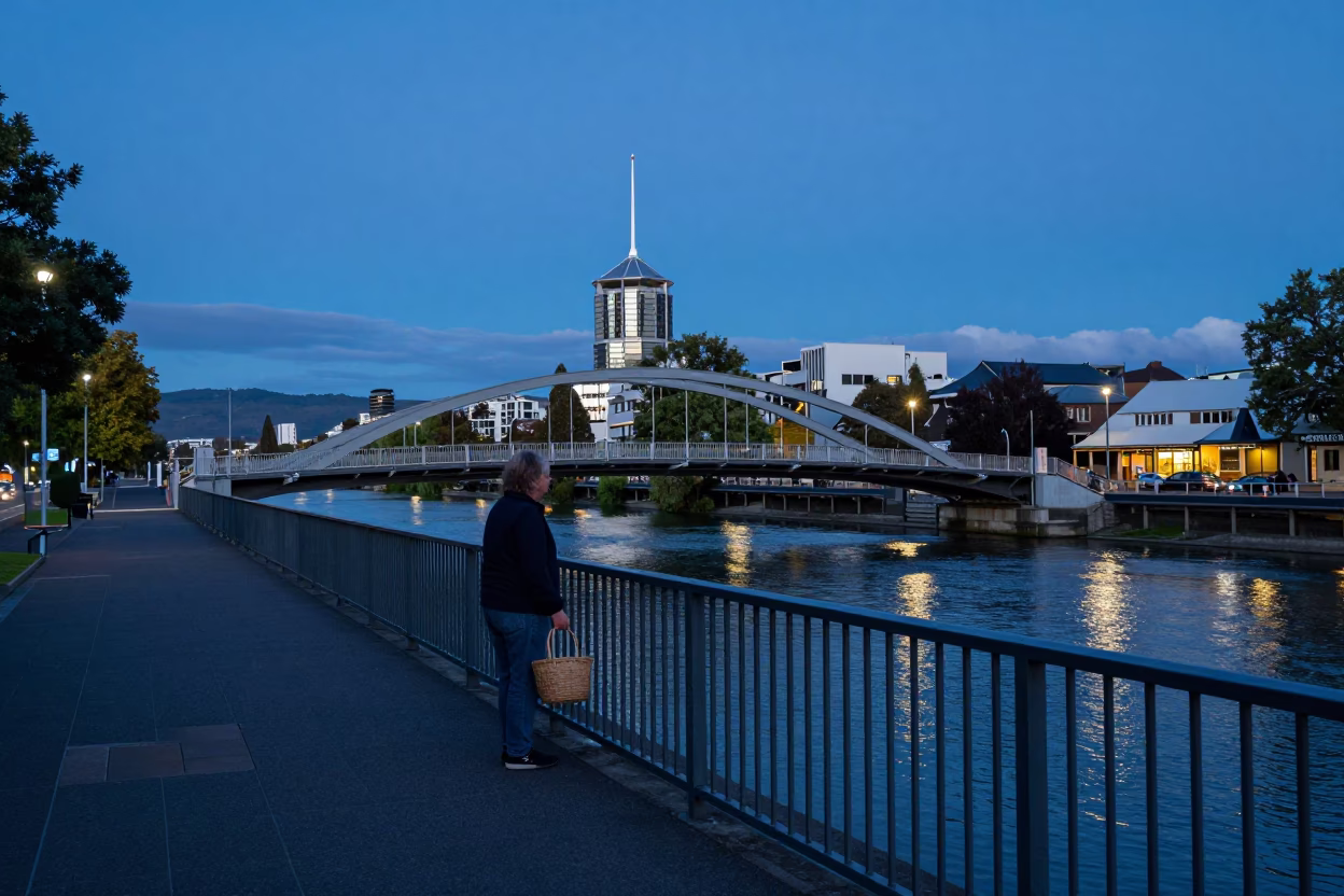 Blue Hour on Avon River in Christchurch in in Christchurch, New Zealand