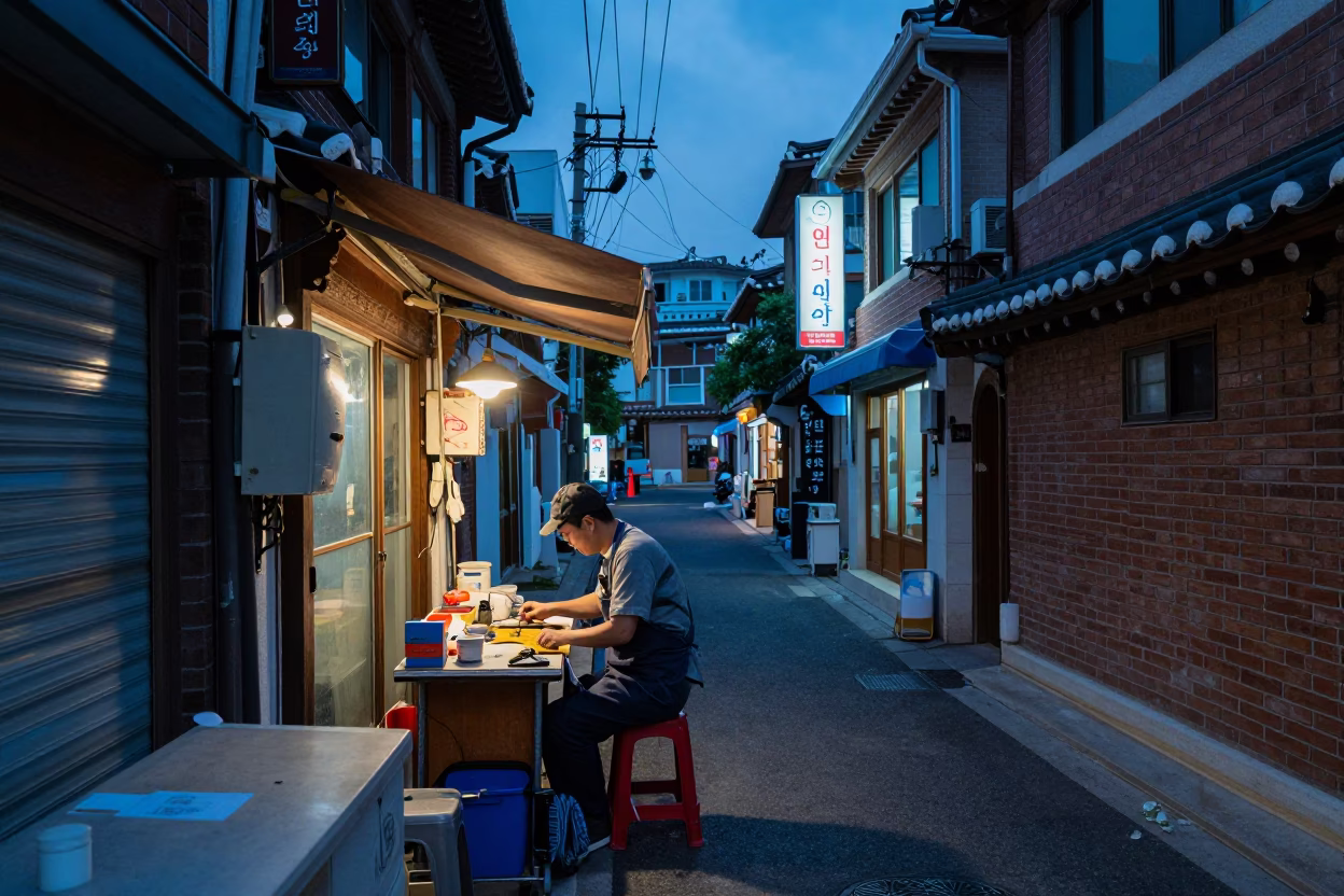 Blue Hour on Baker in Seoul in in Seoul, South Korea