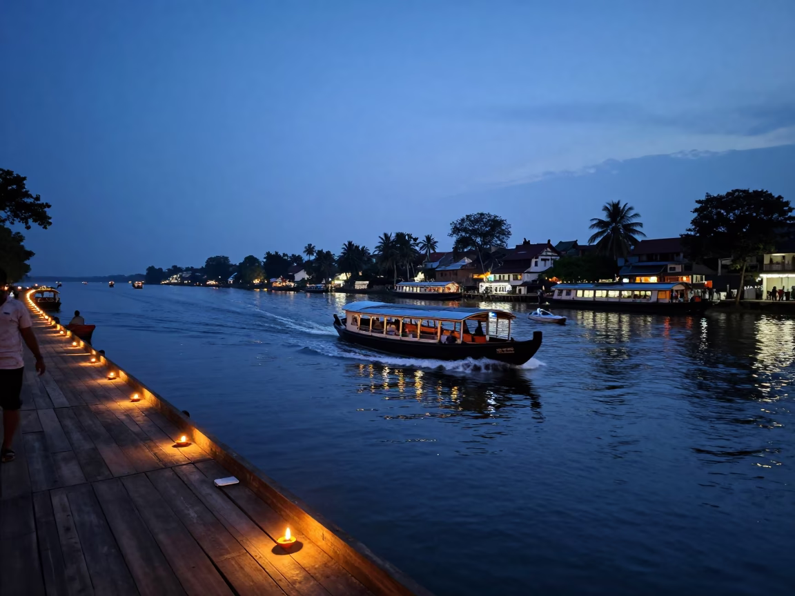 Blue Hour on Canal Houseboats in Kochi in in Kochi, India