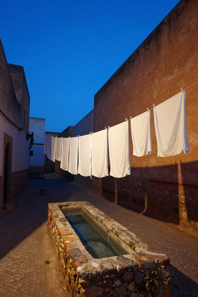 Blue Hour on Clothesline in Essaouira in in Essaouira, Morocco