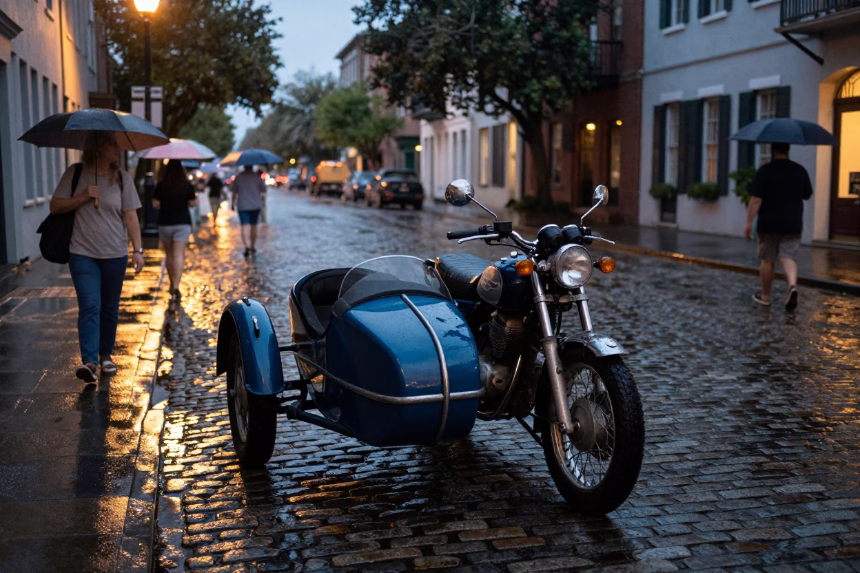 Blue Hour on Cobblestone Street in Charleston in in Charleston, South Carolina, United States