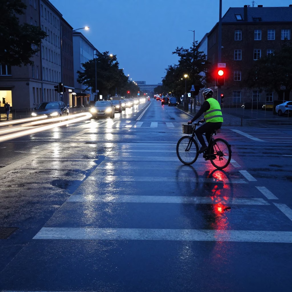 Blue Hour on Cyclist in Berlin in in Berlin, Germany