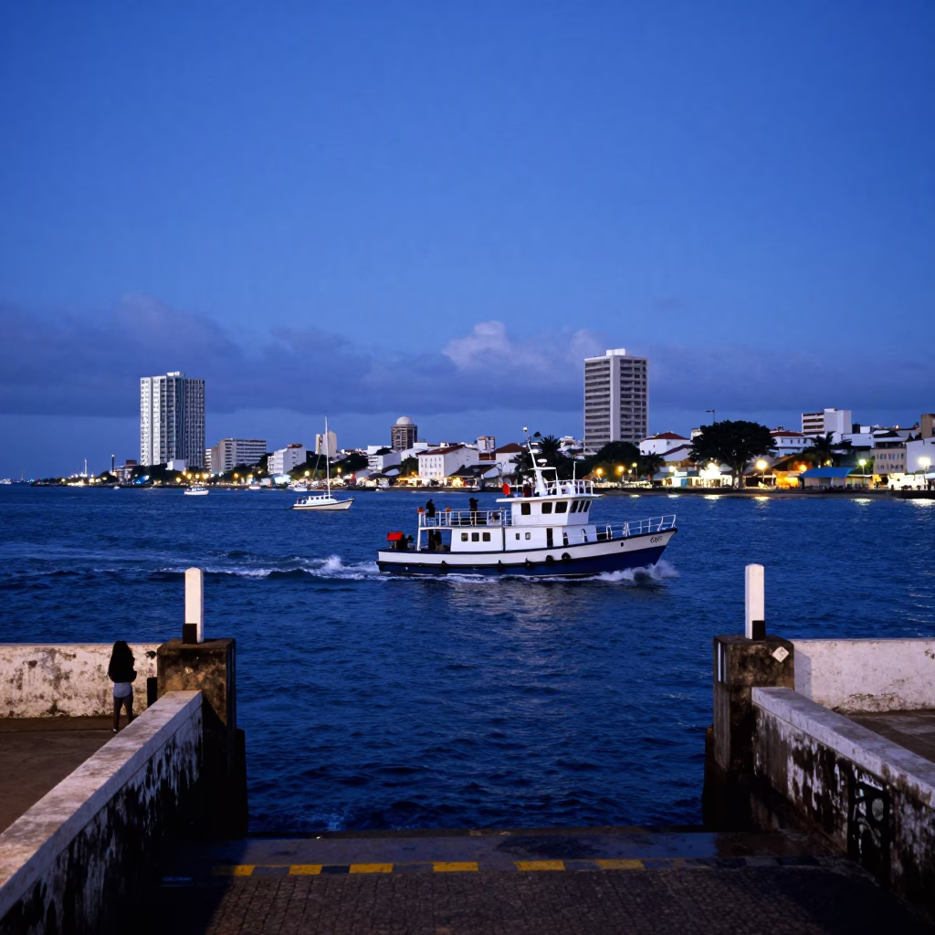 Blue Hour on Entrance Water in Salvador in in Salvador, Brazil