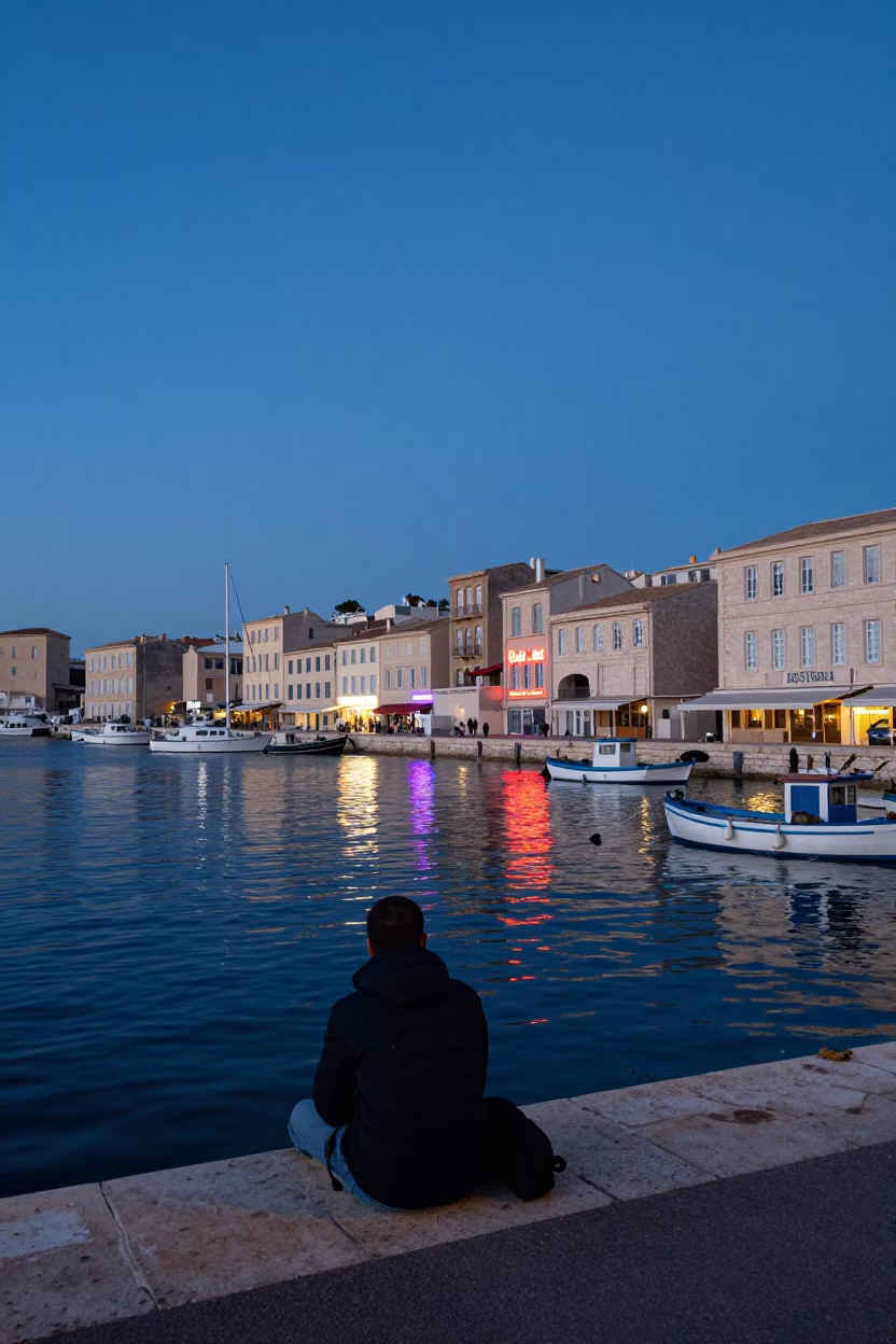 Blue Hour on Fisherman in in Marseille, France