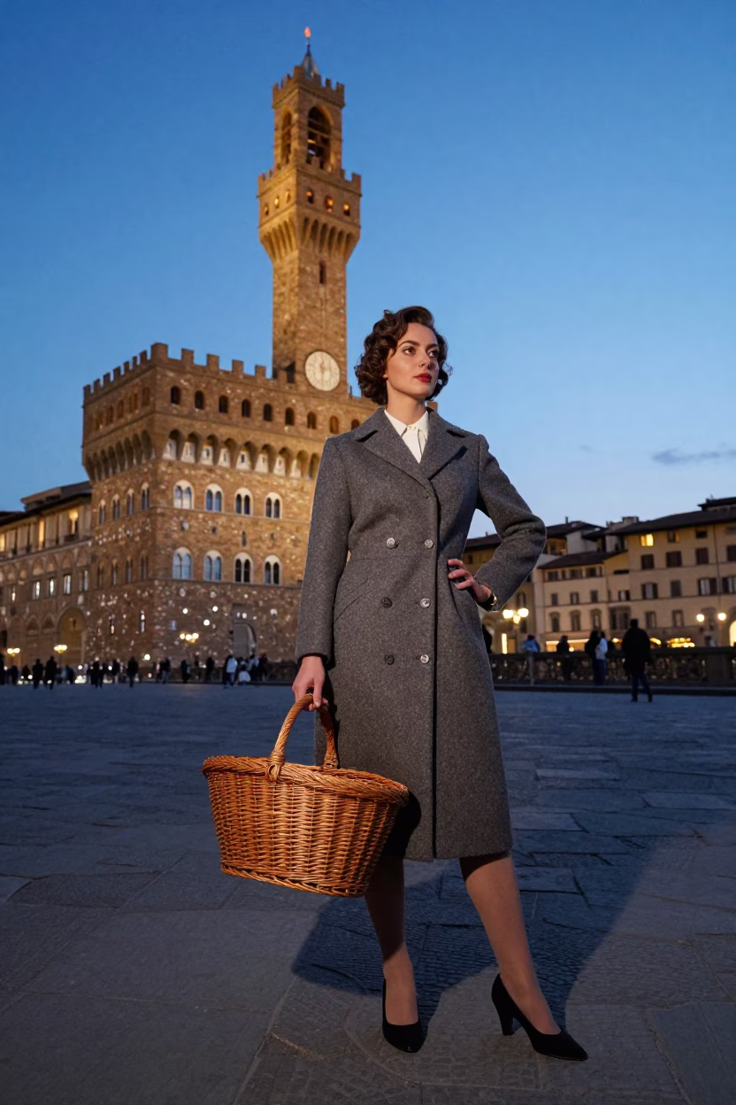Blue Hour on Florentine Woman in Florence in in Florence, Italy