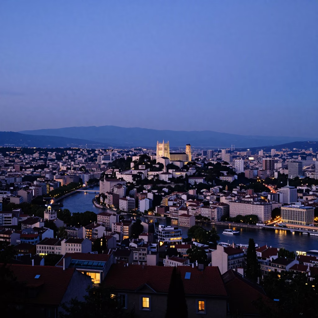 Blue Hour on Fourvière Hill in Lyon in in Lyon, France