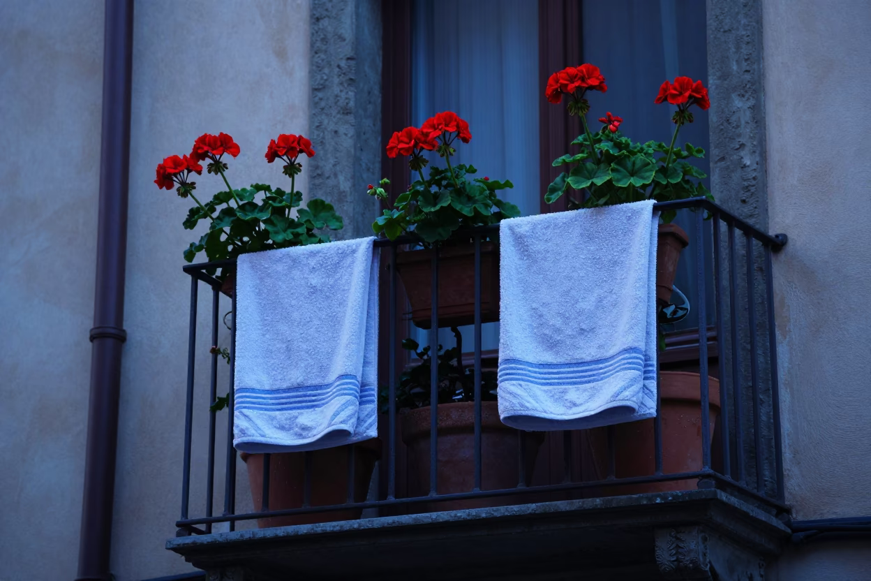 Blue Hour on Geraniums in Florence in in Florence, Italy