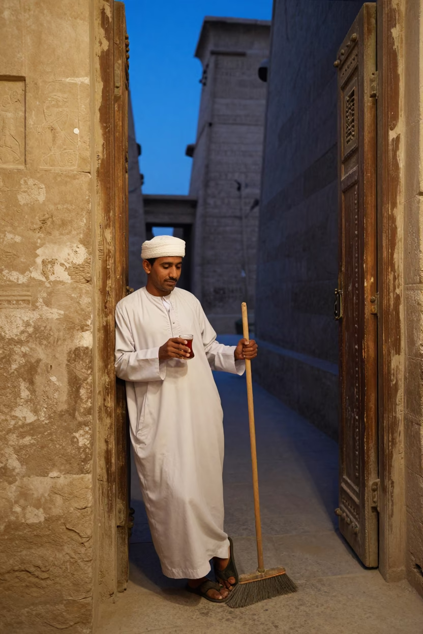 Blue Hour on Man in in Luxor, Egypt