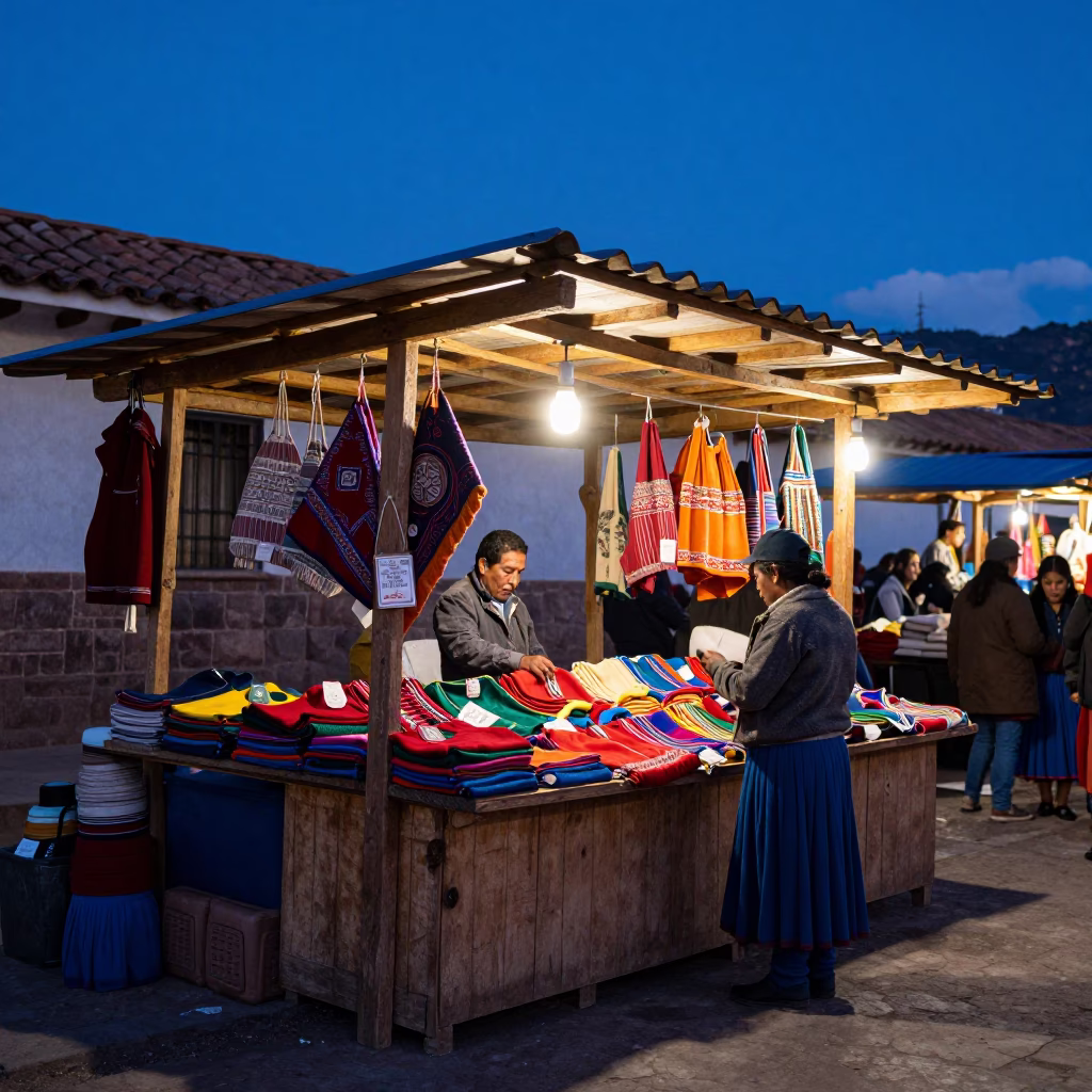 Blue Hour on Market Stall in Cusco in in Cusco, Peru
