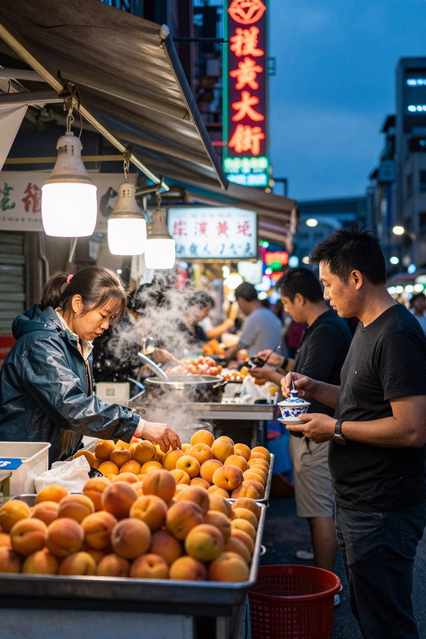 Blue Hour on Market Stall in Taipei in in Taipei, Taiwan