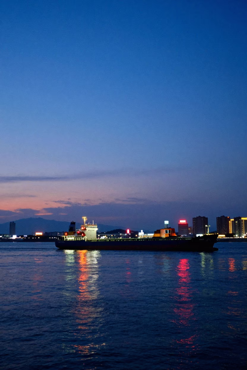 Blue Hour on Neon Reflections in Kaohsiung in in Kaohsiung, Taiwan
