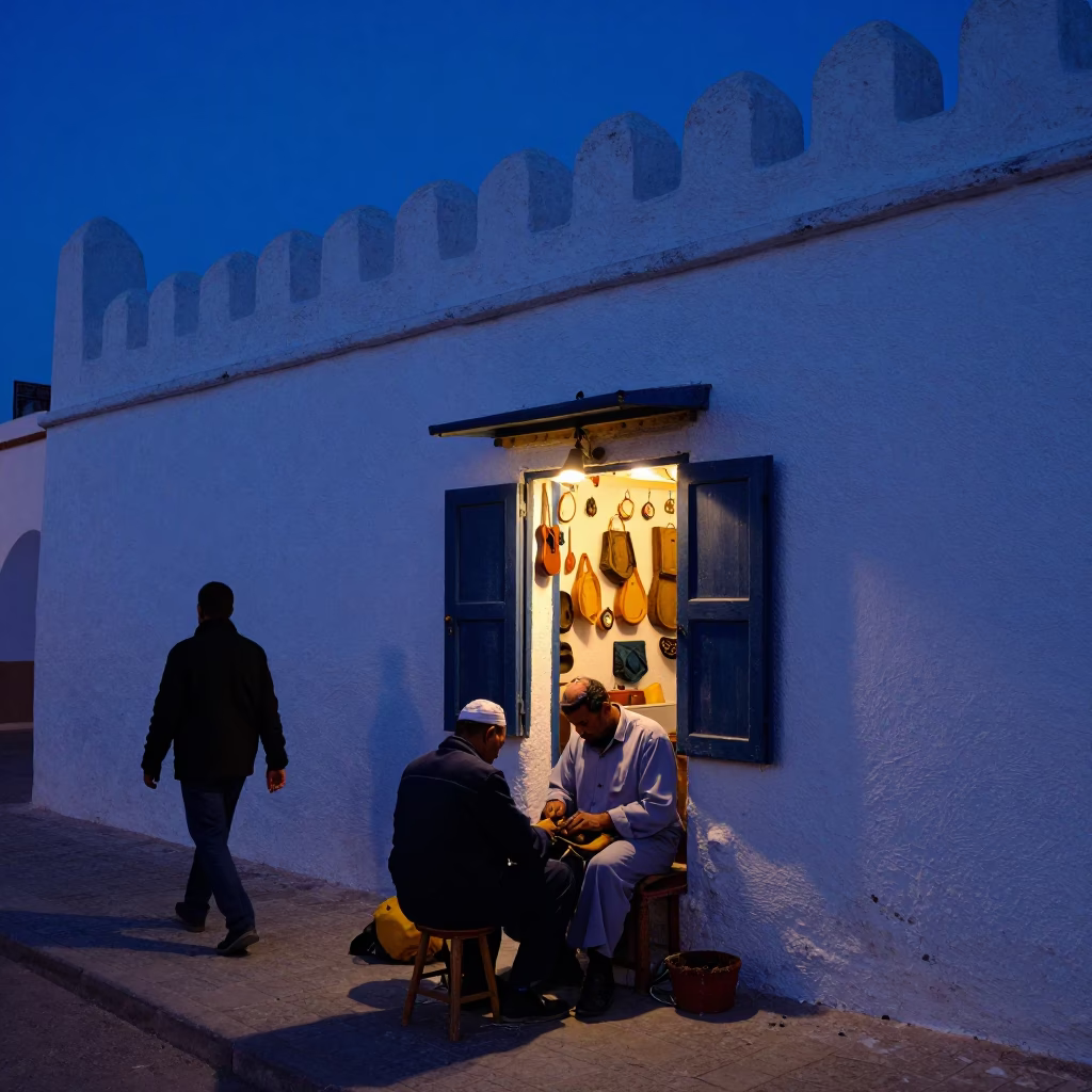 Blue Hour on Pedestrian in Essaouira in in Essaouira, Morocco