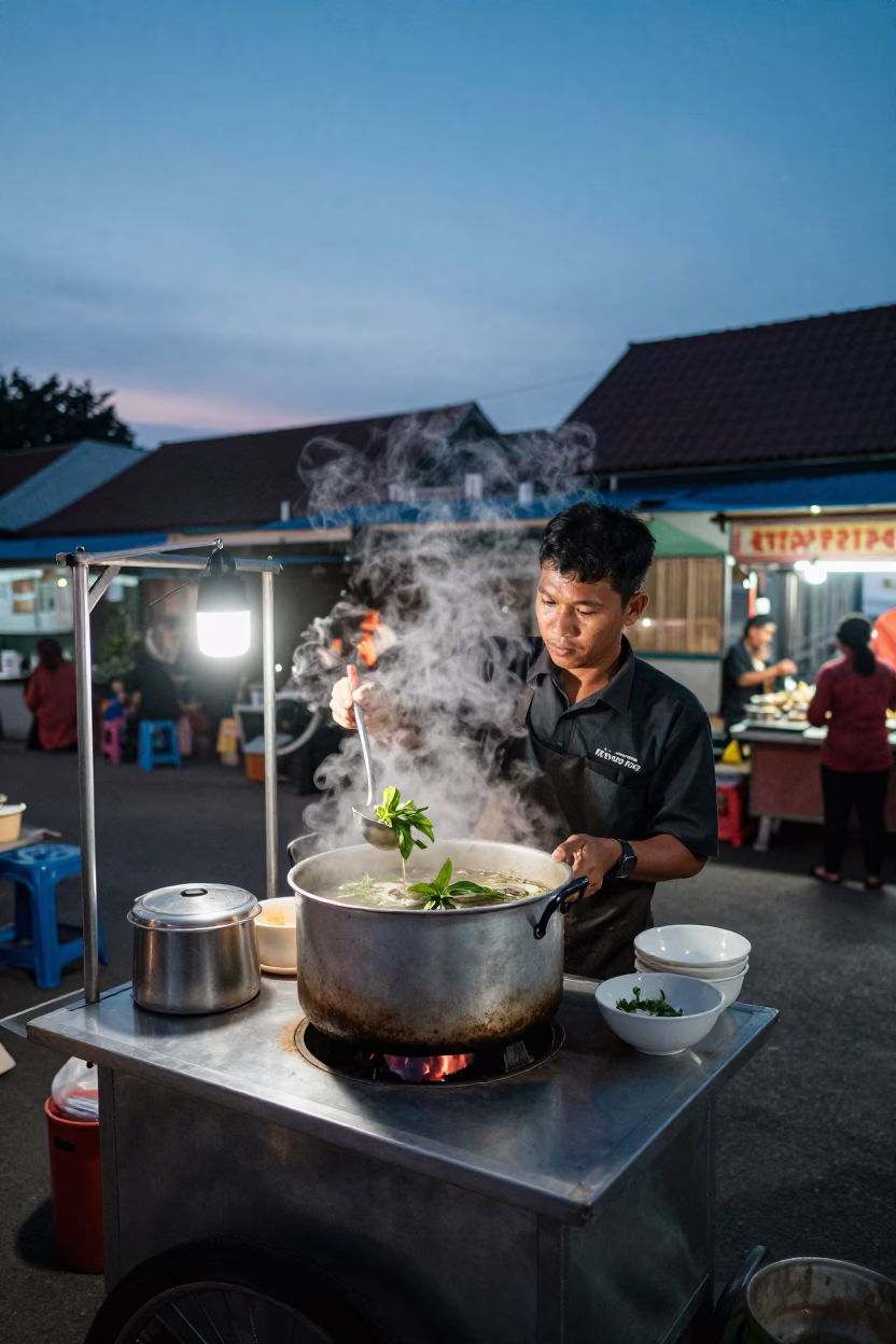 Blue Hour on Pho Tai in Yogyakarta in in Yogyakarta, Indonesia