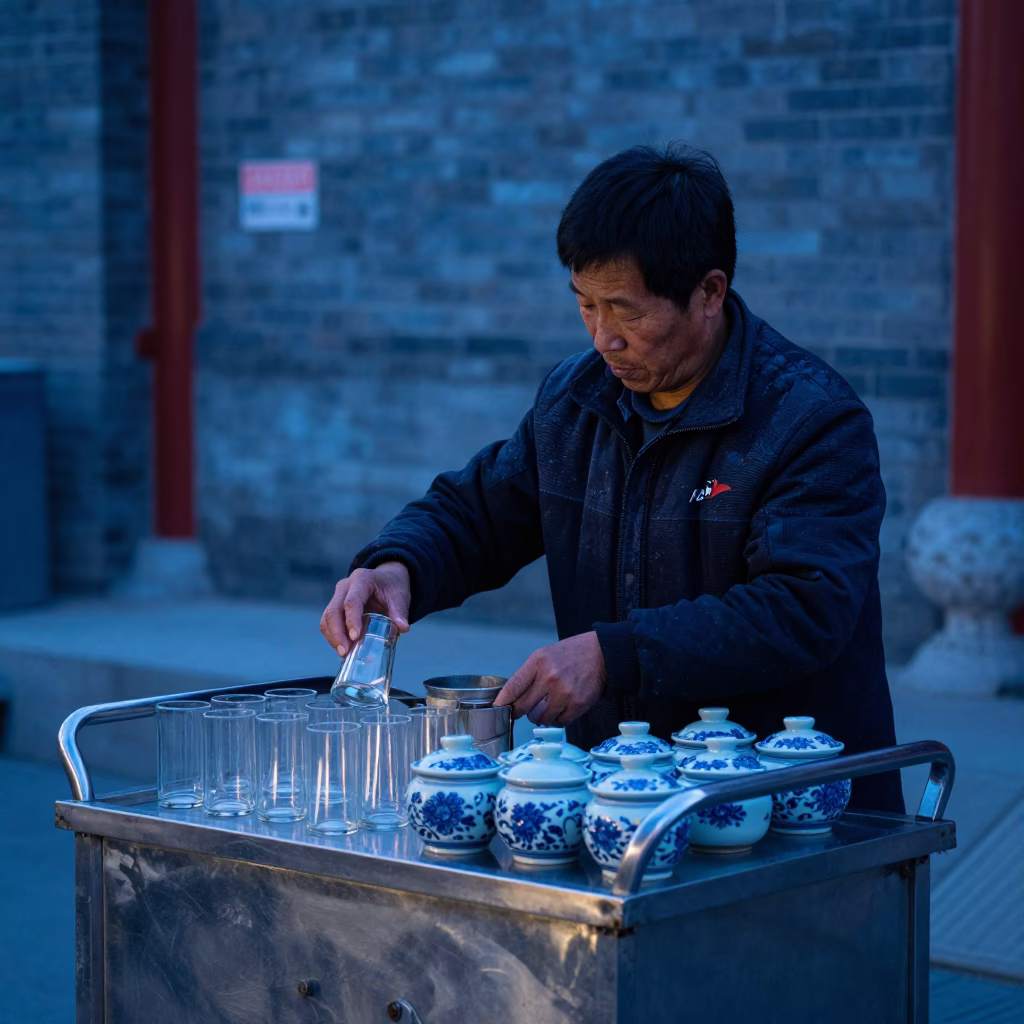 Blue Hour on Preparing Tea in Beijing in in Beijing, China