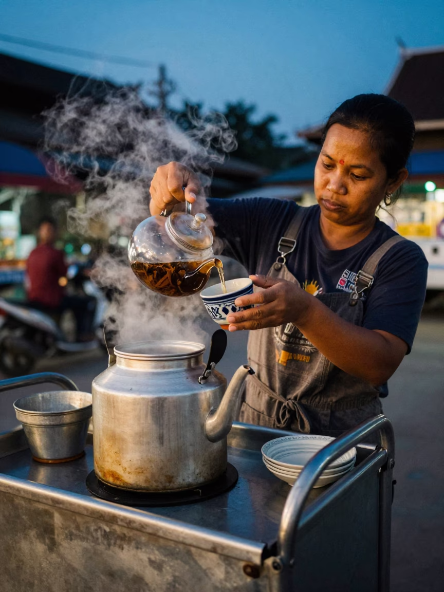 Blue Hour on Preparing Tea in Chiang Mai in in Chiang Mai, Thailand