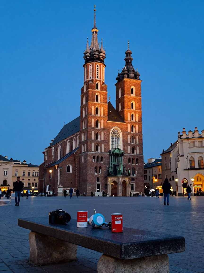 Blue Hour on Recipe Tin in Krakow in in Krakow, Poland