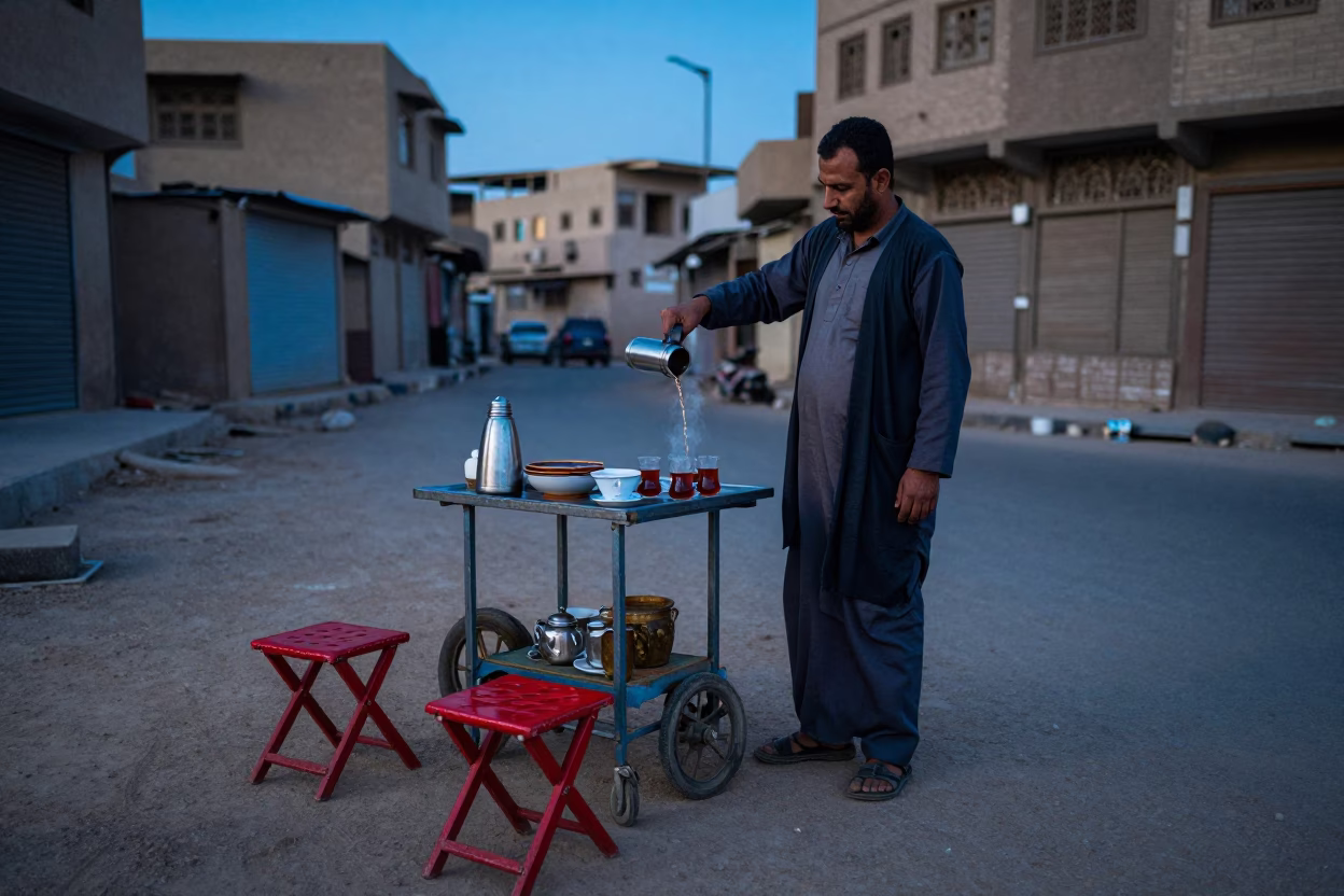 Blue Hour on Serving Tea in Cairo in in Cairo, Egypt
