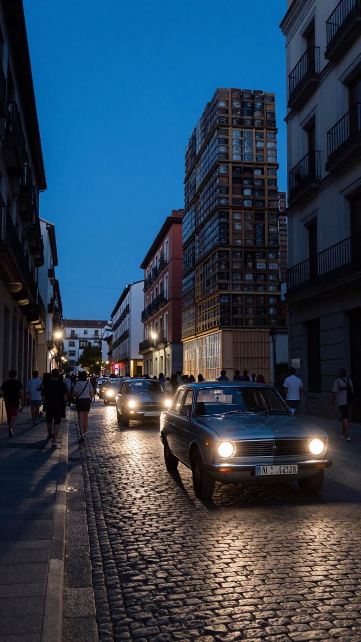 Blue Hour on Stacked Wares in Madrid in in Madrid, Spain
