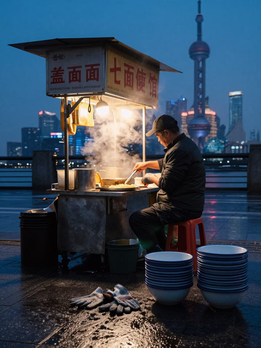 Blue Hour on Steam in in Shanghai, China