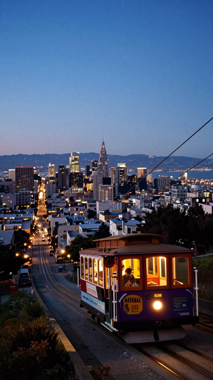 Blue Hour on Steep Hill in San Francisco in in San Francisco, California, United States